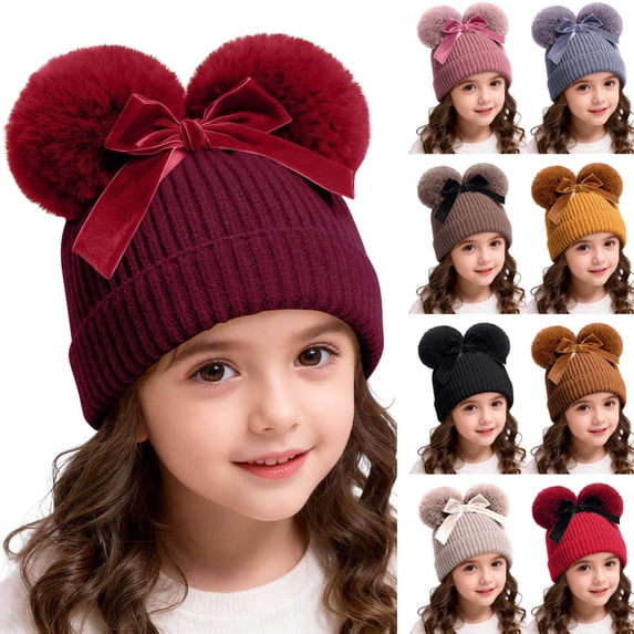 BXJX Girls Winter Beanies, Cotton Warm Cute Stretchable Kids Casual Hats Wine Size 6 Months