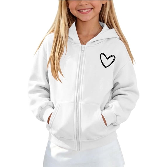 BXJX Girls Zip up Hoodies, Outdoor Spring Fall Sports Long Sleeve Kids Jackets with Pockets White Size 13-14 T