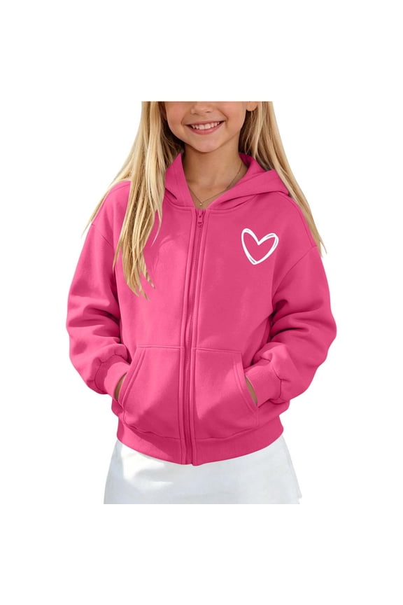 Girls Zip up Hoodies, Sports Spring Fall Long Sleeve Outdoor Kids Jackets with Pockets Hot Pink Size 5-6 T