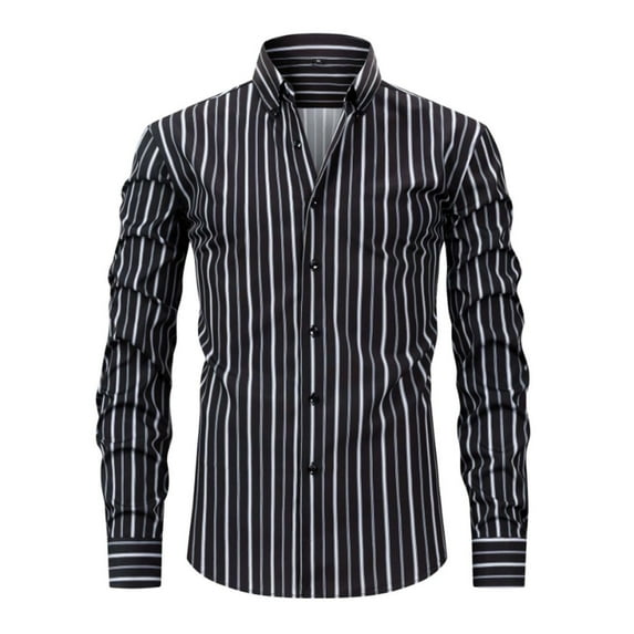 Fnooota Long Sleeve Shirts for Men, 2025 Casual Stripe Colored Button Down Shirts Black Size XL