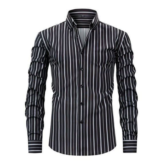Fnooota Long Sleeve Shirts for Men, 2025 Casual Stripe Colored Button Down Shirts Black Size XL
