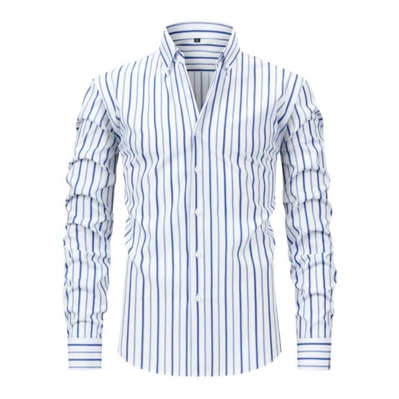 Fnooota Long Sleeve Shirts for Men, Casual Stripe Colored 2025 Button Down Shirts White Size 3XL