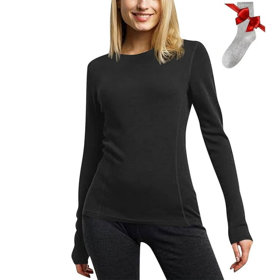 BXJX Long Sleeve Shirts for Women- Solid Casual Warm Round Neck Thermal Undershirts for Women Bronze Size L