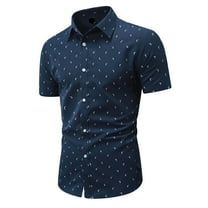 Fnooota Men's Button Down Shirts, Business Casual Relaxed Fit Colored Short Sleeve Shirts Navy Size XL