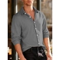 thumbnail image 1 of BXJX Men's Button Down Shirts- Lightweight Lapel Shirt Fall Knitted Jacquard Textured Loose Solid Color Tops Gray Size XL, 1 of 4