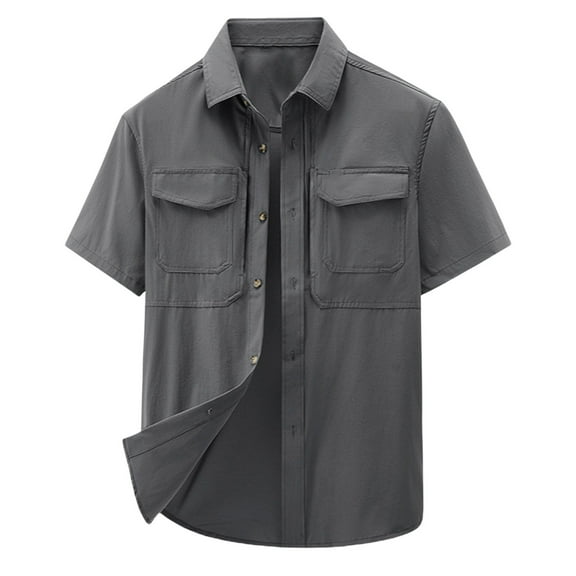 Fnooota Men's Casual Button Up Shirts, Relaxed Fit Colored Fashion Short Sleeve Summer Shirts Gray Size 4XL