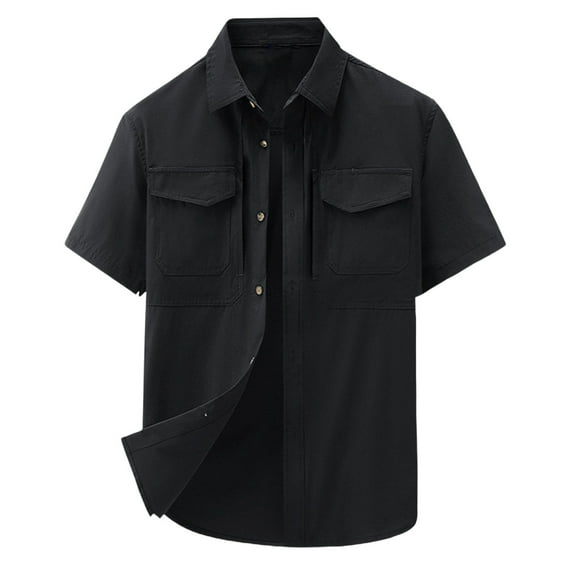 Fnooota Men's Casual Button Up Shirts, Short Sleeve Colored Fashion Relaxed Fit Summer Shirts Black Size 2XL