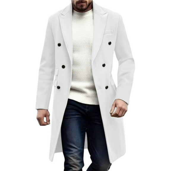 BXJX Men's Classic Trench Overcoat- Double Breasted Button Front Casual Winter Warm Notched Lapel Collar Overcoat Classic Peacoat With Pockets White Size 2XL