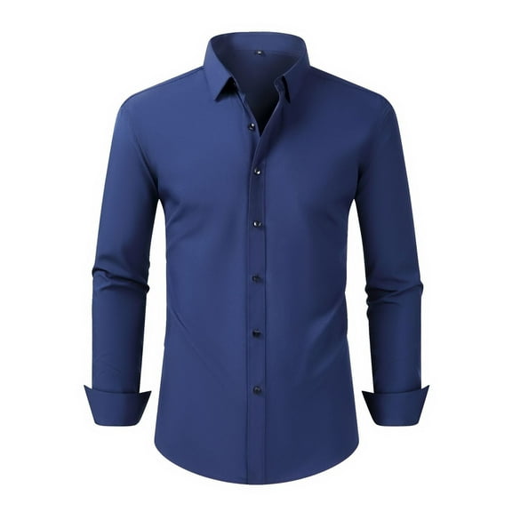 Fnooota Men's Colored Dress Shirts, Casual Work 2025 Button Down Collar Long Sleeve Shirts Navy Size 3XL