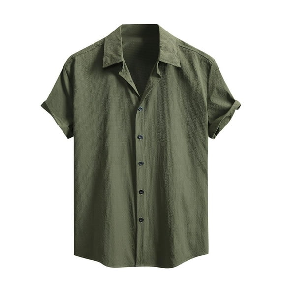 Fnooota Men's Colored Short Sleeve Shirts, Casual 2025 Summer Relaxed Fit Button Down Shirts Green Size 2XL
