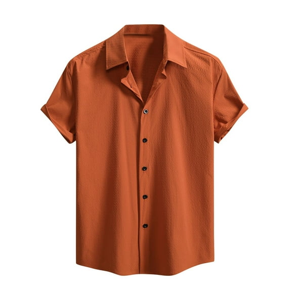 Fnooota Men's Colored Short Sleeve Shirts, Relaxed Fit Casual Summer 2025 Button Down Shirts Orange Size M