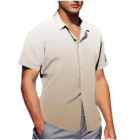 Fnooota Men's Colored Short Sleeve Shirts, Relaxed Fit Casual Summer Gradient Print Button Down Shirts Khaki Size S