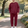 thumbnail image 1 of BXJX Men's Fleece-Lined Sweatsuit- Crewneck Pullover Fall Casual Crewneck Sweatshirts and Elastic Waist Sweatpants with Pockets Wine Size M, 1 of 8