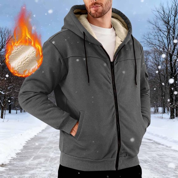 BXJX Men's Hooded Jacket- Fashion Zip Up Winter Warm Fleece Lined Cardigan Coat with Multiple Pockets Dark Gray Size 3XL