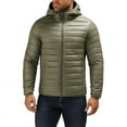 thumbnail image 1 of BXJX Men's Hooded Puffer Jacket- Quilted Winter Stand Up Collar Lightweight Zip-Front Coat with Pockets Army Green Size S, 1 of 9