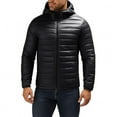 thumbnail image 1 of BXJX Men's Hooded Puffer Jacket- Winter Lightweight Quilted Stand Up Collar Zip-Front Coat with Pockets Black Size XXS, 1 of 9