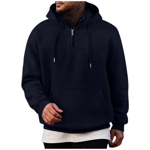 BXJX Men's Hoodie- Arm Pocket Drawstring Fall Casual Sweatshirt with Multi Pockets Navy Size S