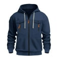 thumbnail image 1 of BXJX Men's Hoodie- Casual Drawstring Full Zip Arm Pocket Sweatshirt with Multi Pockets Navy Size L, 1 of 6