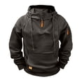 thumbnail image 1 of BXJX Men's Hoodie- Casual Half Zipper Arm Pocket Drawstring Sweatshirt with Multi Pockets Brown Size XL, 1 of 3
