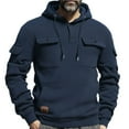 thumbnail image 1 of BXJX Men's Hoodie- Drawstring Buttons Casual Arm Pocket Sweatshirt with Multi Pockets Navy Size 3XL, 1 of 2