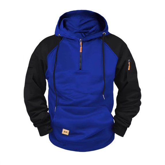 BXJX Men's Hoodie- Drawstring Half Zipper Casual Arm Pocket Sweatshirt with Multi Pockets Blue Size L