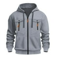 thumbnail image 1 of BXJX Men's Hoodie- Full Zip Casual Arm Pocket Drawstring Sweatshirt with Multi Pockets Gray Size 2XL, 1 of 4