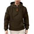 thumbnail image 1 of BXJX Men's Hoodie- Half Zipper Arm Pocket Casual Drawstring Sweatshirt with Multi Pockets Coffee Size L, 1 of 7