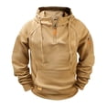 thumbnail image 1 of BXJX Men's Hoodie- Half Zipper Drawstring Arm Pocket Casual Sweatshirt with Multi Pockets Beige Size XL, 1 of 4