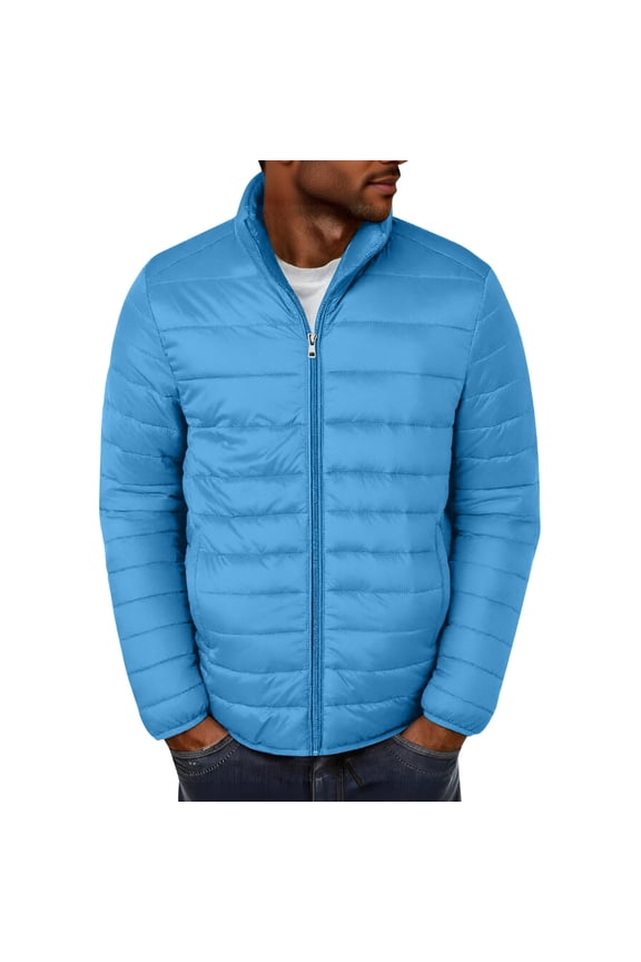 Men's Lightweight Packable Puffer Jacket- Light Blue Size 3XL