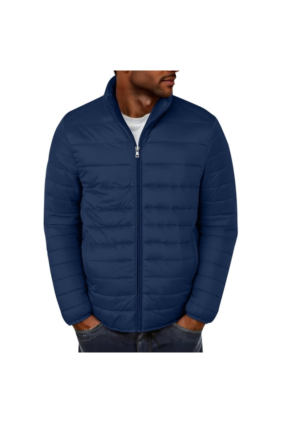 Men's Lightweight Packable Puffer Jacket- Navy Size L