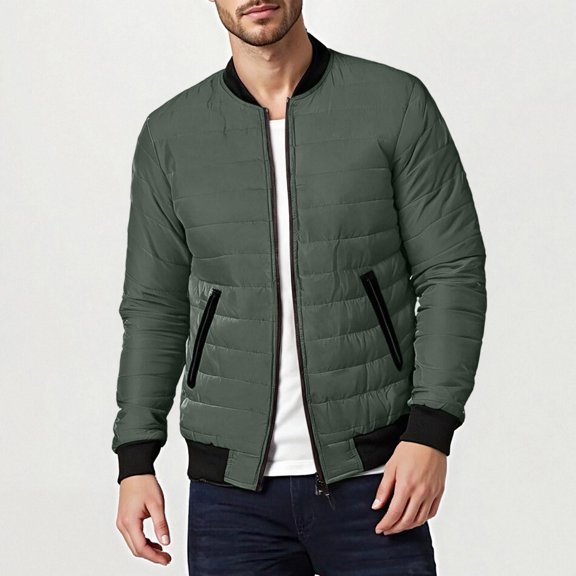 BXJX Men's Lightweight Puffer Jacket- Army Green Size S