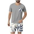thumbnail image 1 of BXJX Men's Pajama Sets- Crewneck Short Sleeve Shirts and Shorts Casual 2-piece Summer Raglan Sleepwear Gray Size 2XL, 1 of 6