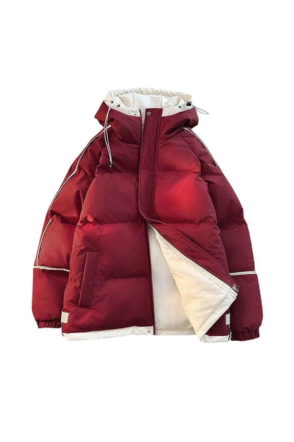 Men's Puffer Jacket- Stand Collar Winter Thickened Quilted Parka Casual Lightweight Cold Weather Coat Red Size 3XL