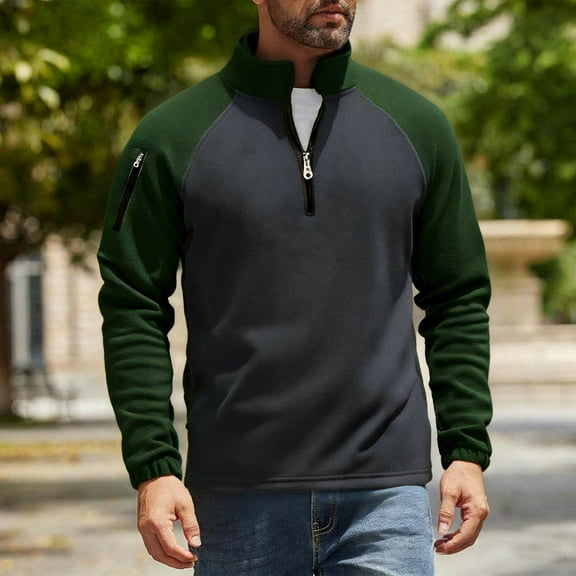 BXJX Men's Quarter Zip Sweatshirt- Fall Arm Pocket Stand Collar Casual Pullover Sweatshirt Army Green Size 2XL