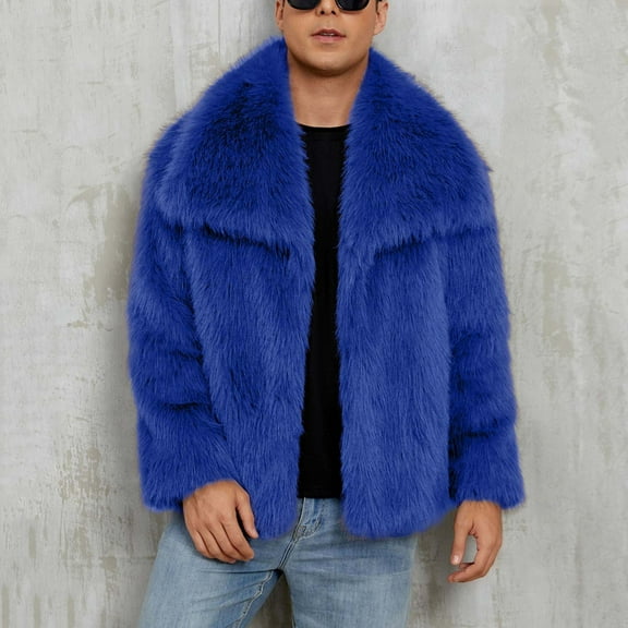 BXJX Men's Winter Parka Coat- Casual Fashion Warm Overcoat Plush Furry Jacket Blue Size S