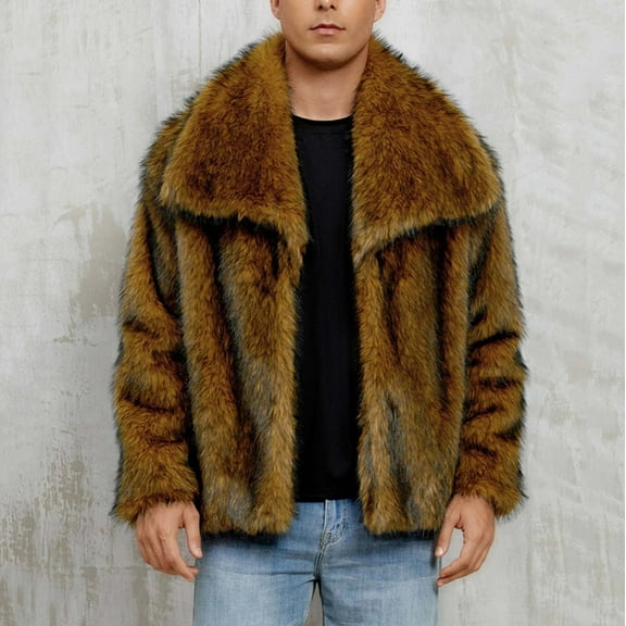 BXJX Men's Winter Parka Coat- Fashion Overcoat Plush Warm Casual Furry Jacket Brown Size M