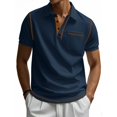 thumbnail image 1 of BXJX Mens Button-Up Shirts With Pocket- Casual Loose Daily Wear Short Sleeve Summer Polos Navy Size 3XL, 1 of 9
