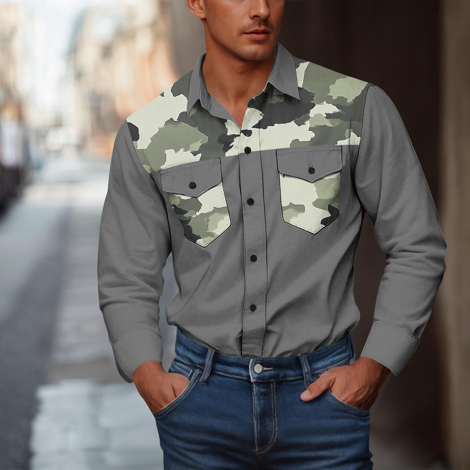 BXJX Mens Cargo Button Down Shirts- Camo Casual Fashion Slim Fit UPF 50 ...