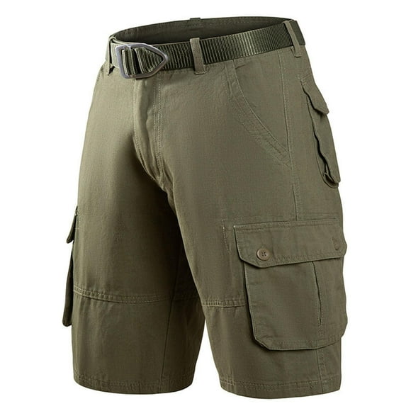 BXJX Mens Cargo Shorts With Pockets- Casual Elastic Waist Drawstring Cotton Summer Shorts Army Green Size 31