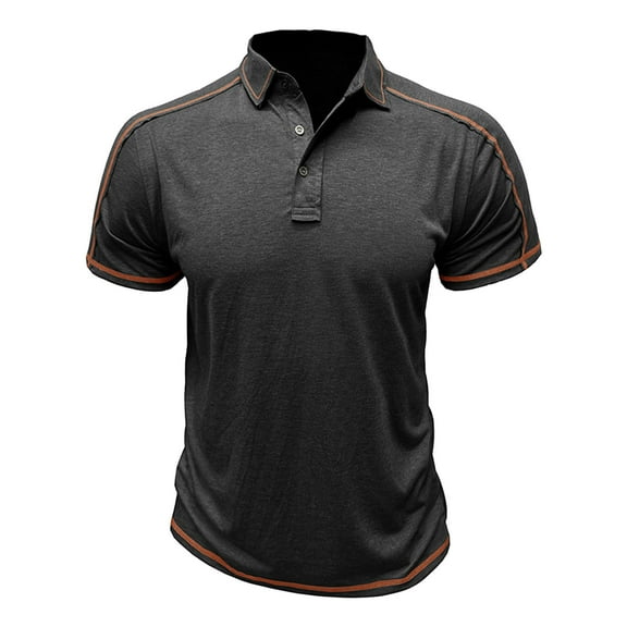 Fnooota Mens Collared Polo Shirts, Buttons Casual Summer Pullover Short Sleeve Shirts Dark Gray Size L