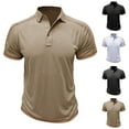 thumbnail image 1 of Fnooota Mens Collared Polo Shirts, Casual Buttons Pullover Summer Short Sleeve Shirts Khaki Size L, 1 of 5