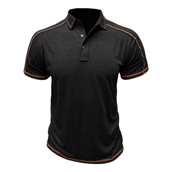 Fnooota Mens Collared Polo Shirts, Pullover Buttons Summer Casual Short Sleeve Shirts Black Size 2XL