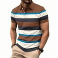 thumbnail image 1 of Fnooota Mens Collared Polo Shirts, Stripe Summer Pullover Casual Short Sleeve Shirts Coffee Size 3XL, 1 of 8