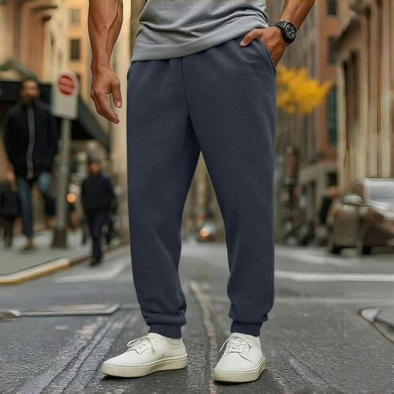 BXJX Mens Cotton Sweatpants with Pockets- Drawstring Regular Fit Elastic Waist Casual Jogger Pants Dark Blue Size L