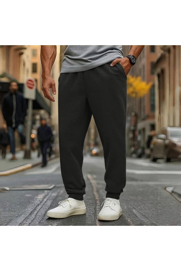 Mens Cotton Sweatpants with Pockets- Regular Fit Casual Elastic Waist Drawstring Jogger Pants Black Size M