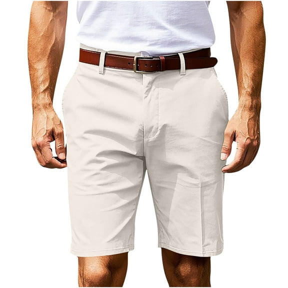 Fnooota Mens Khaki Shorts, Relaxed Fit Knee Length Cotton Summer Dress Shorts White Size M