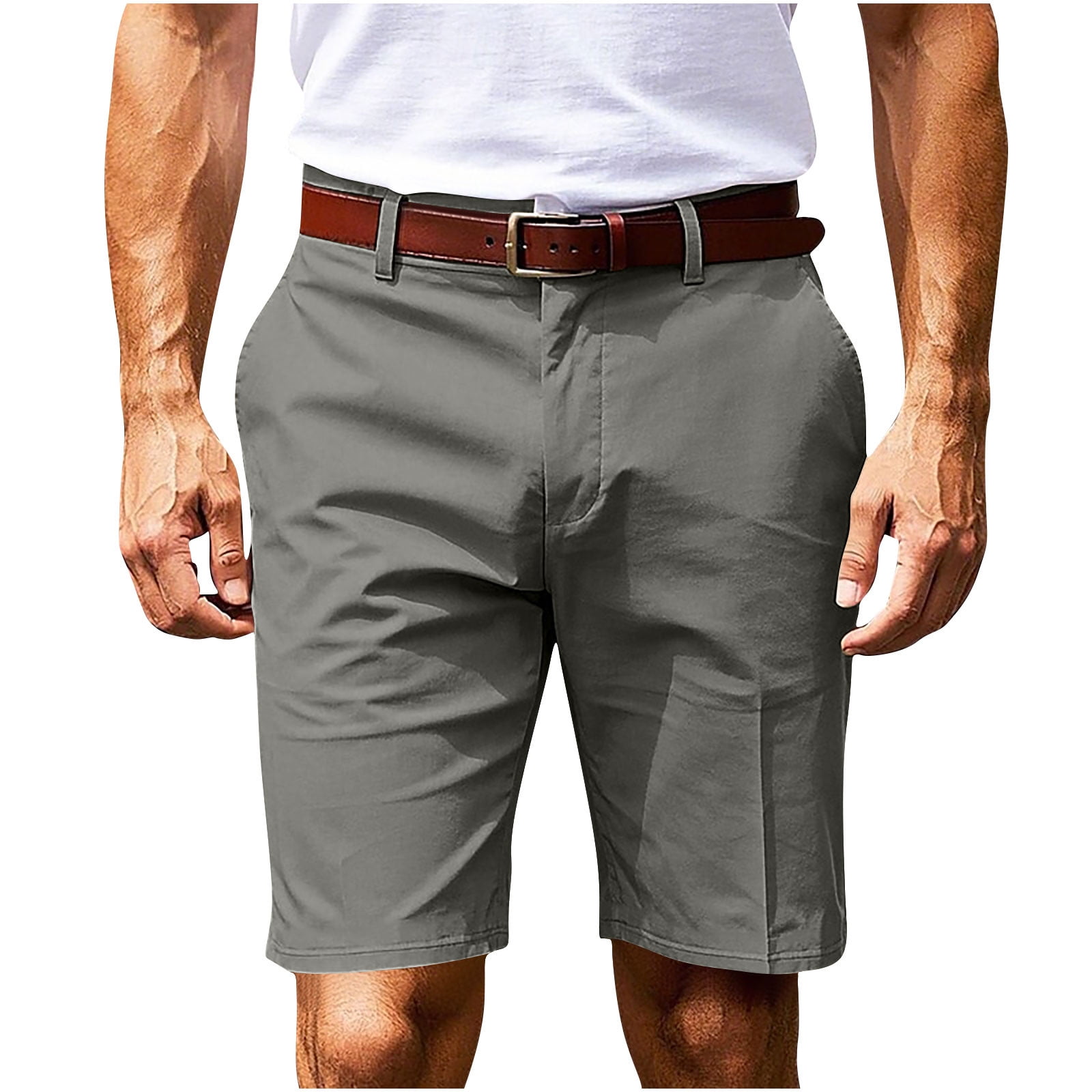 Fnooota Mens Khaki Shorts, Knee Length Relaxed Fit Summer Cotton