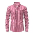 thumbnail image 1 of Fnooota Mens Long Sleeve Shirts, Stripe Casual Work Colored Button Down Shirts Hot Pink Size L, 1 of 4