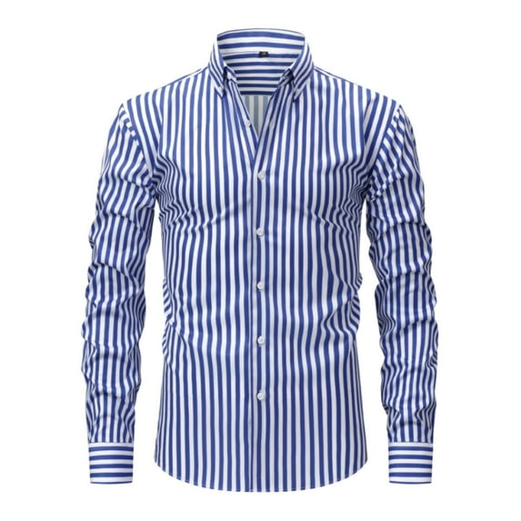 Fnooota Mens Long Sleeve Shirts, Work Stripe Casual Colored Button Down Shirts Blue Size XL