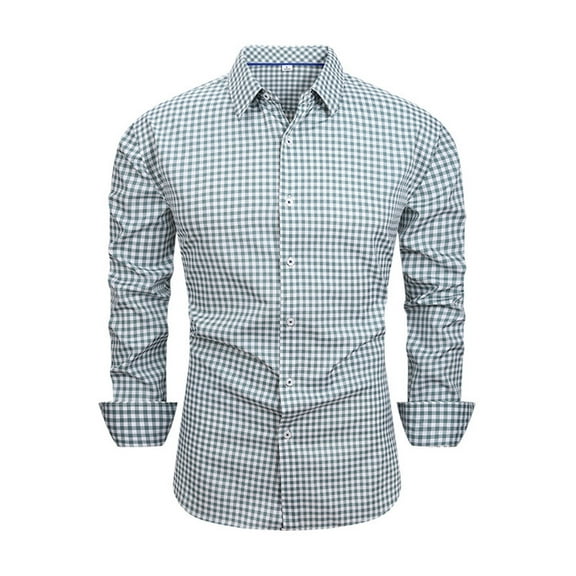 Fnooota Mens Plaid Shirts, Casual Button Down Collar Colored Work Long Sleeve Shirts Green Size XL